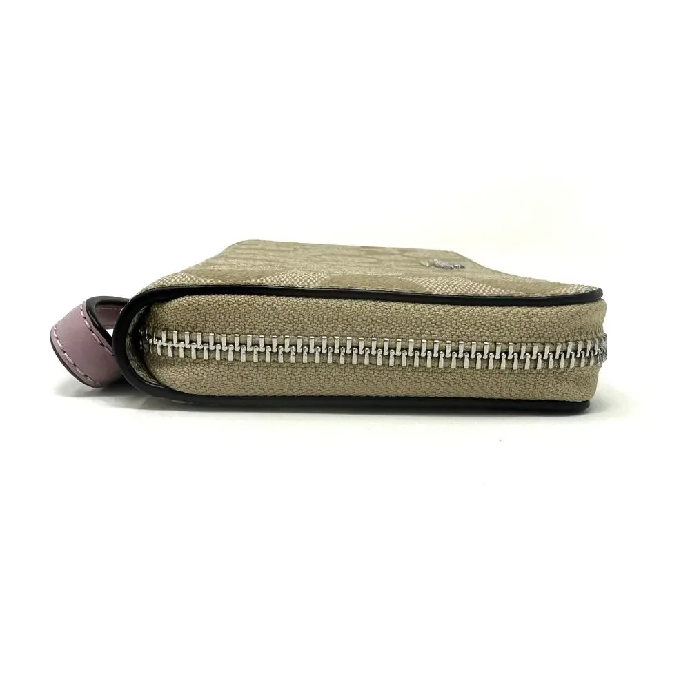 Coach Long Zip Around Wallet in Signature Canvas Light Khaki Ice Purple C4452